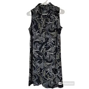 Tommy Hilfiger navy blue paisley stretch sleeveles collared dress size 4